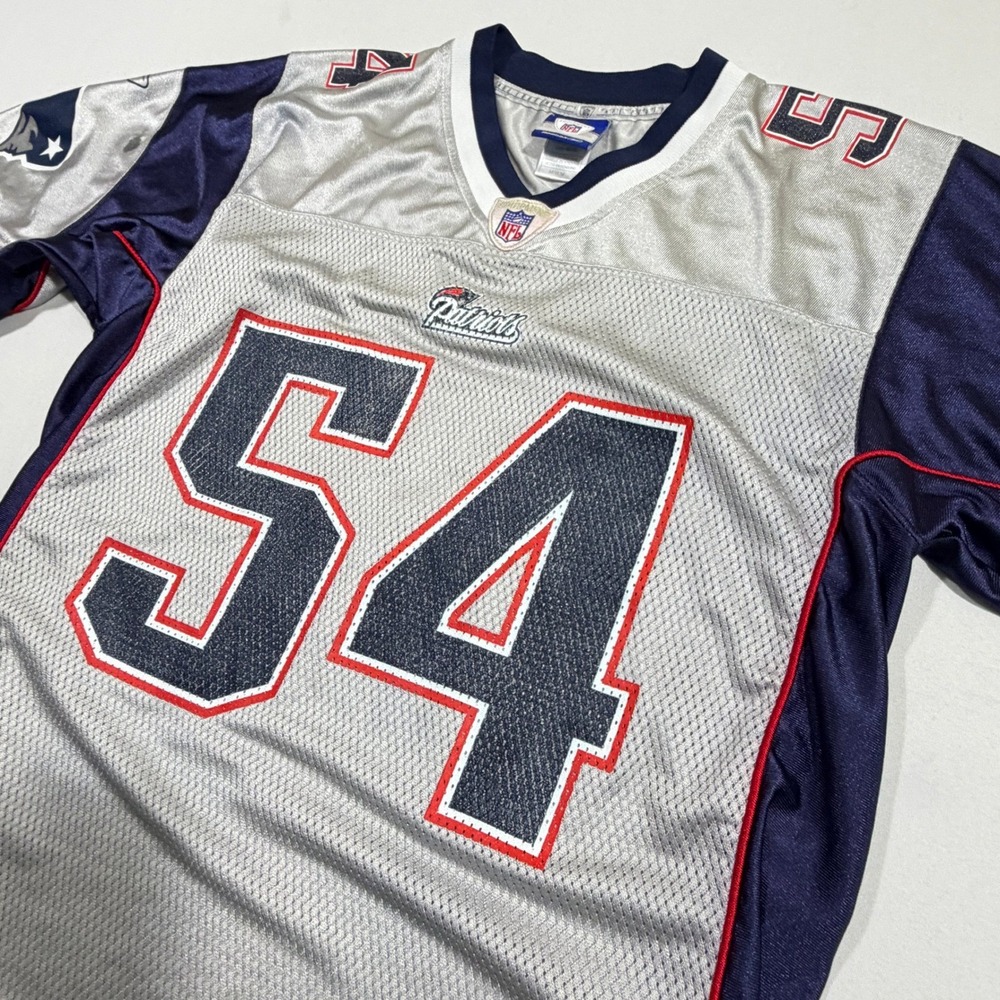 Vintage Y2K New England Patriots Jersey Mens Medium Bruschi 54 Silver Blokecore